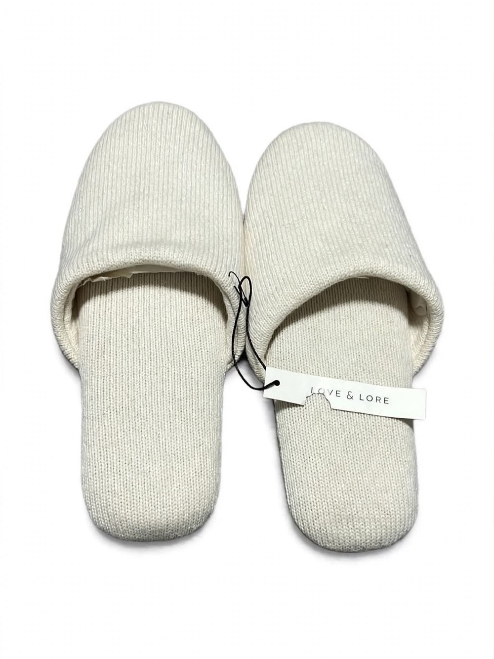 LOVE & LORE NWT L/XL SWTR Knit Slipper Mule Cream Crema Cozy Sweater Knit House